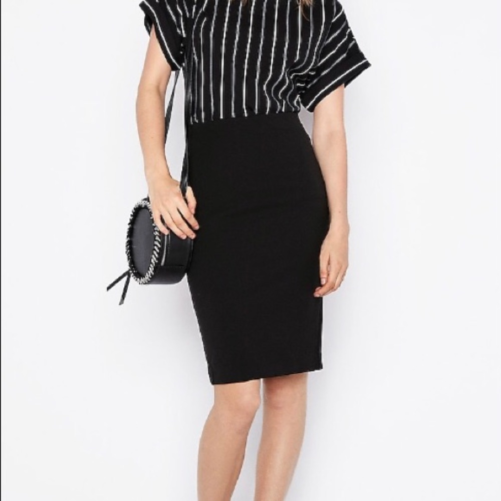 High Rise Waist Black Pencil Skirt S 2 Fitted
